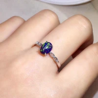 fashion sterling silver black opal ring for office woman 6mm8mm mysterious black opal silver ring brithday gift for wife