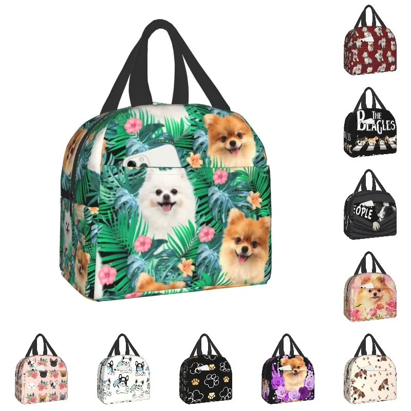 Pomeranian Dog With Summer Leaf Insulated Lunch Bag for Scho