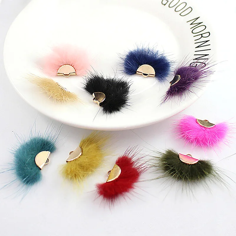 

5PCS Handmade Craft for Earrings Bag Mink Fuff Ball Jewelry Finding with Gold Cap Fur Pompom Pendant Making DIY Accessories