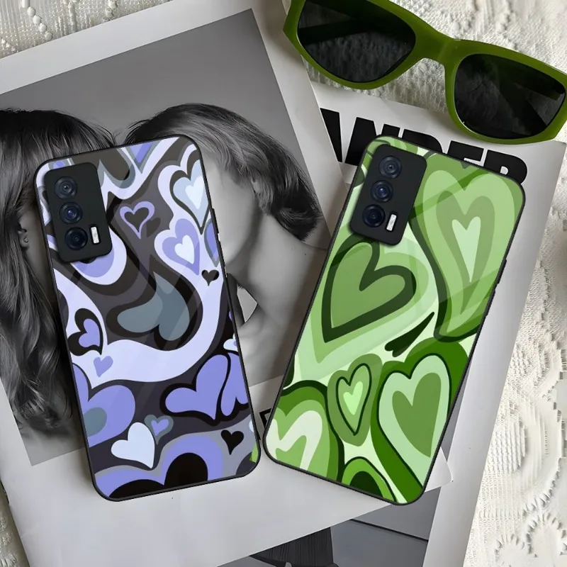 

Жидкое сердце для Vivo LQOO 9 U5 Z3 7 8 Pro Y31s Y73 Y55s X70 X60 Y30 S9 S10 S12 2023 стеклянная задняя крышка