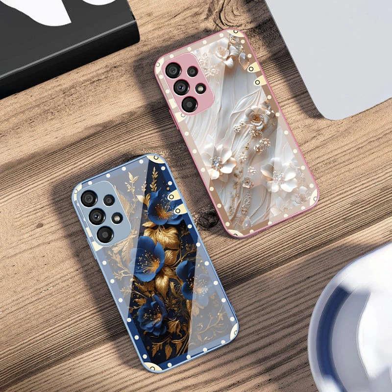 Чехол для телефона из закаленного стекла Box Pink Flowers Samsung Galaxy S10 4G S20 11E 30 S21 22 S24 Fe Pro S23