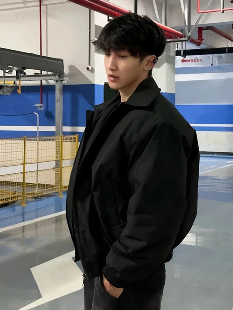 American Sle Short Wide Flight Jacket Cotton-padded jacket Men's Winter Lapel Profile Coach Outerwear Thickened Cargo Baseb...