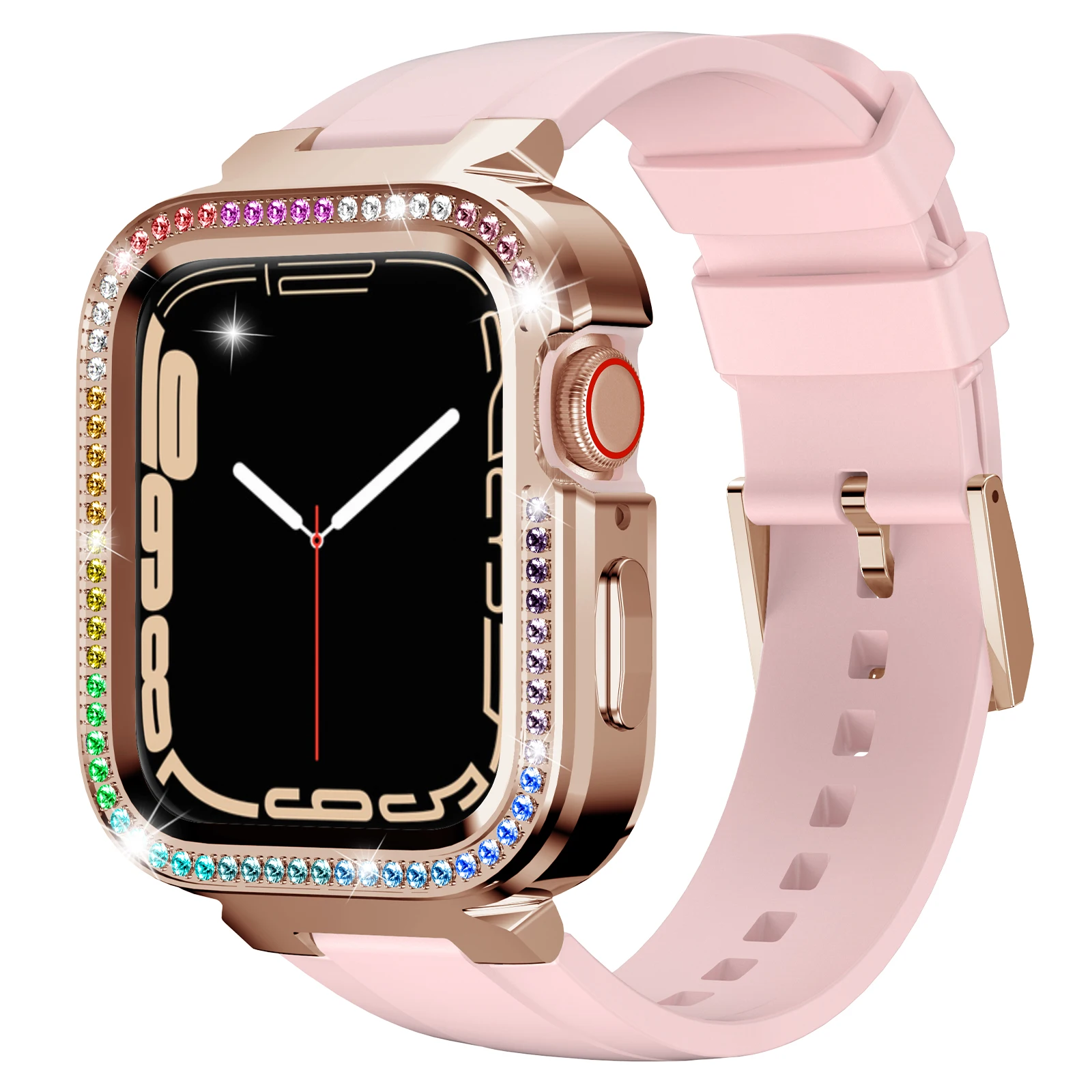 Jewelry Watch Case for Apple Watch Band 7 40mm 41mm Rubber Strap Loop Bracelet Diamond Watchband for IWatch Series 7 6 5 4 3 SE