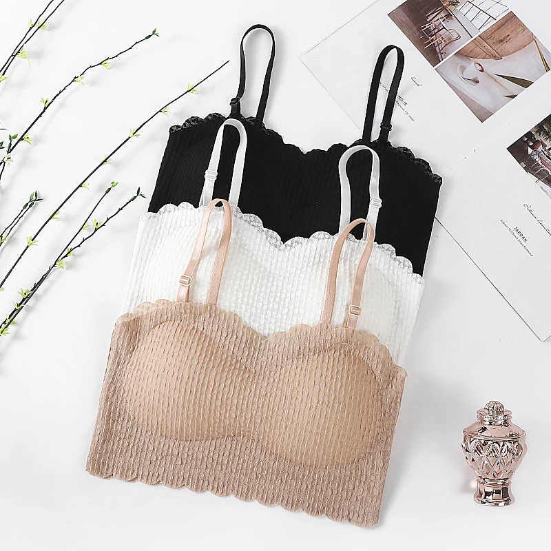 2pcs/set New Thin seamless Tube Top No Straps Non-slip Women Underwear Small Breasts gather No Steel Ring Latex Cup Pad