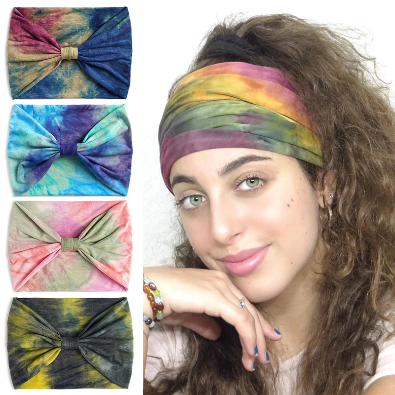 

Super Wide Tie Dye Headbands Sweatband Bandanas Headscarf Stretchy Turban Yoga Knotted Sport Head Wrap Hair Accessories
