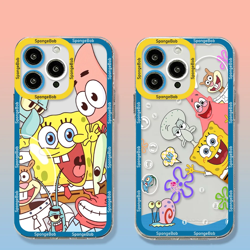 

Cartoon SpongeBobs Phone Case For iPhone 14 13 12 Mini 11 Pro Max X XR XS 7 8 SE 2020 Plus Soft Silicone Transparent Cover