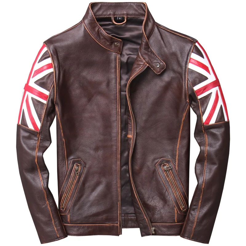 

DHL Free Shipping Vintage Dark Brown Men's Cow Leather Jacket Plus Size Genuine Cowhide Slim Fit Motorcycle Coat Vintage Jacket