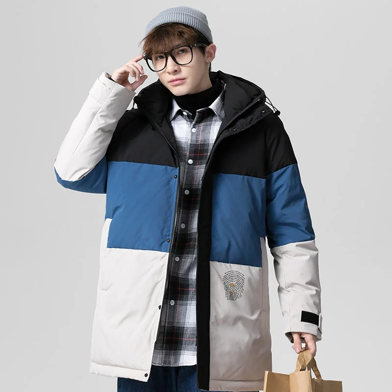 

White Duck Down Jacket Color Blocks Patchwork Down Coat Men's Winter Puffer Jacket Coat Male Outerwear Fashion Casual