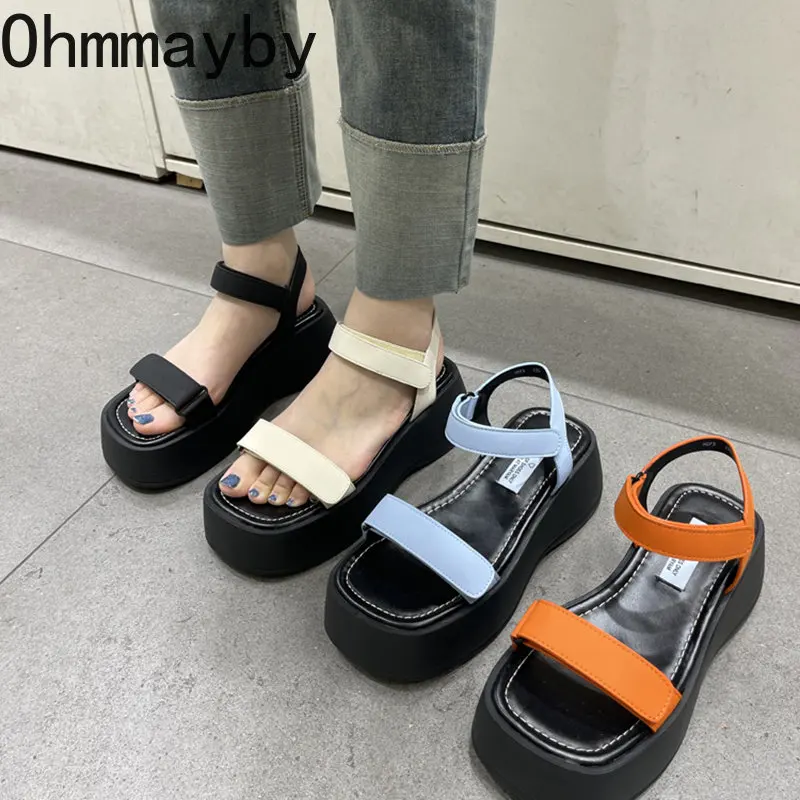 

2023 Summer New Brand Platform Women Sandal Fashion Open Toe Shoes Thick Sole Flats Ladies Elegant Drees Gladitor Sandalias