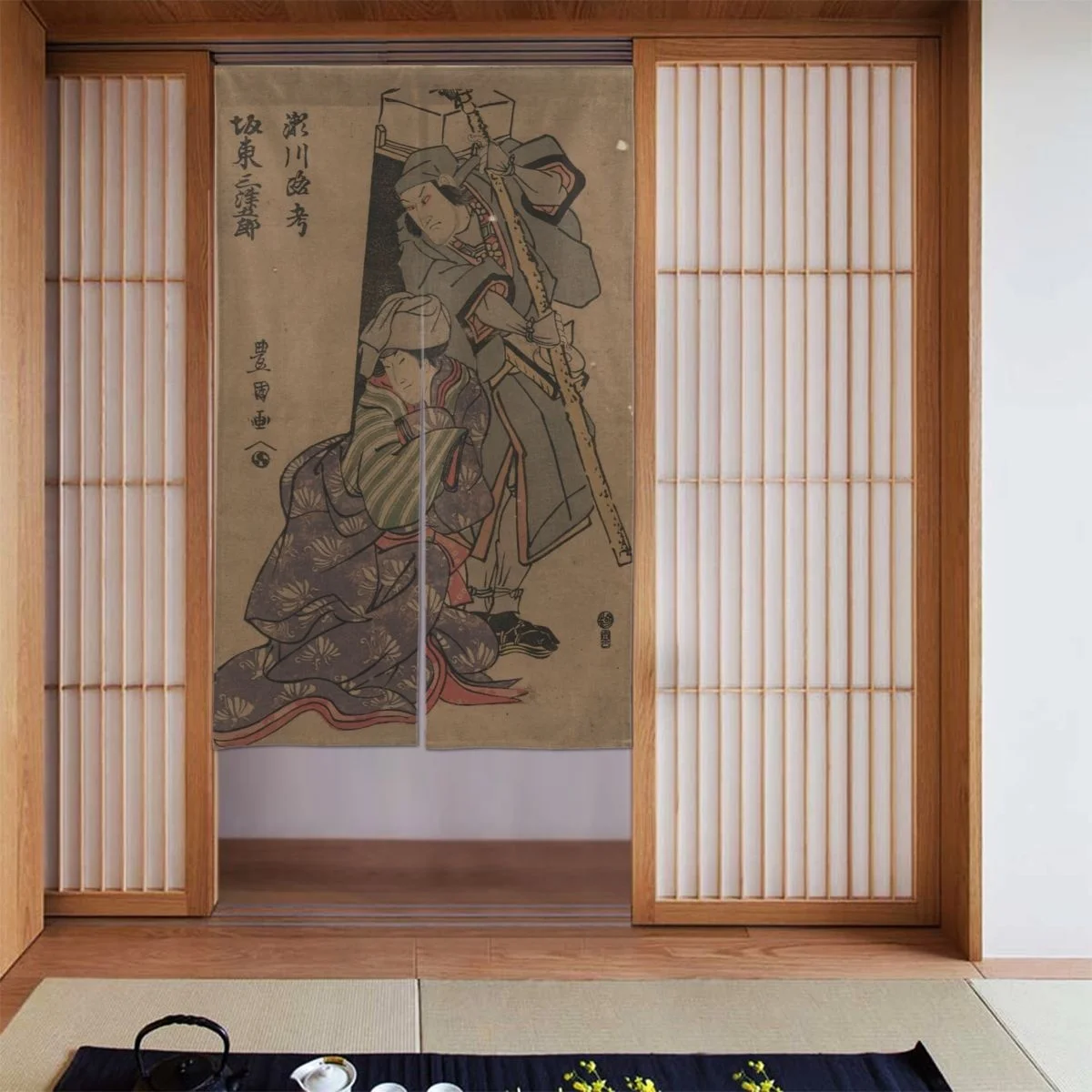 

Ukiyo-e Japanese Door Curtains Traditional Painting Separate Tapestry Cotton Linen Painted Noren for Doorway Toilet Decor