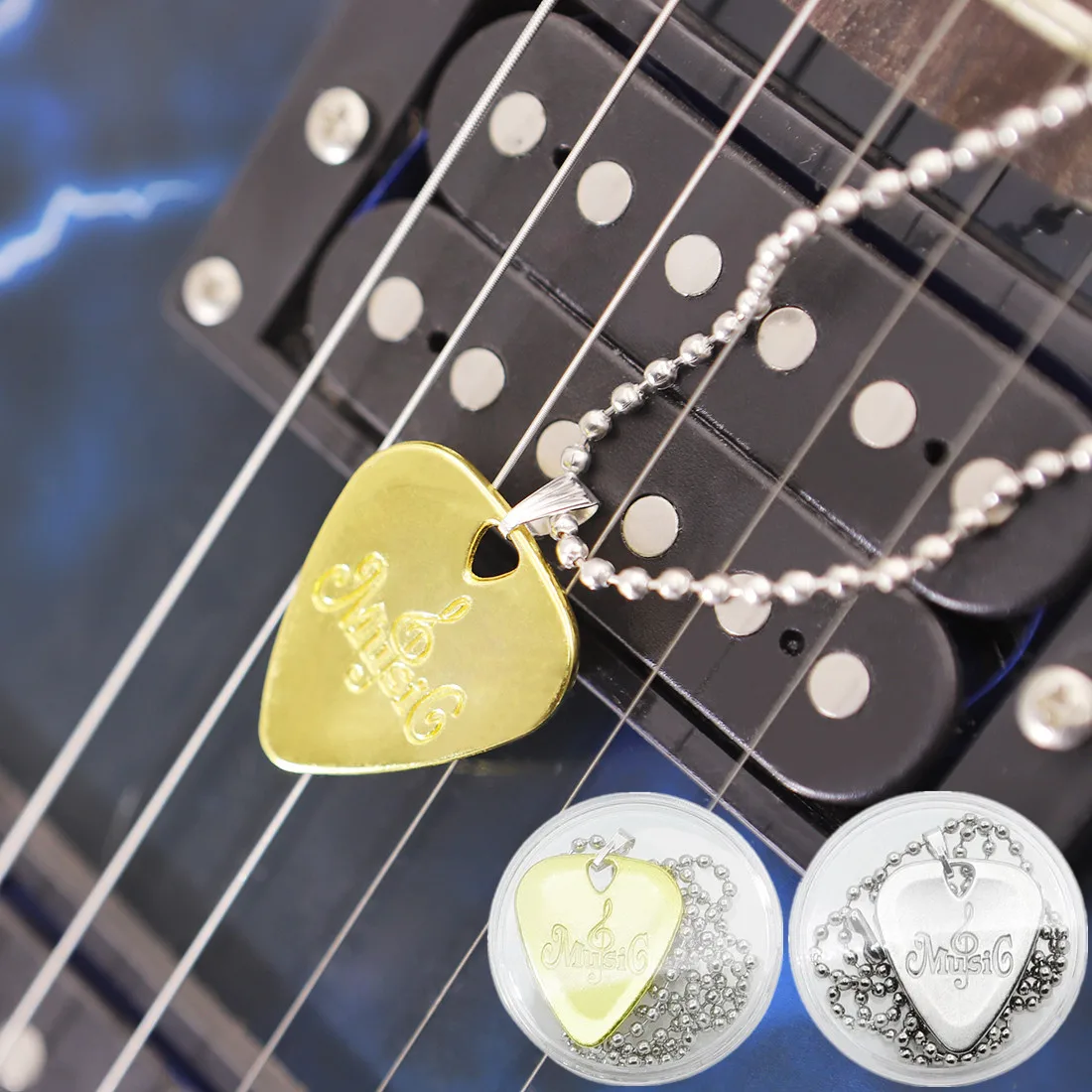 

Zinc Alloy Metal Guitar Picks Necklace Chain Plectrum Ukulele Bass Guitar Pick Pendant Jewelry String Instrument Accessories