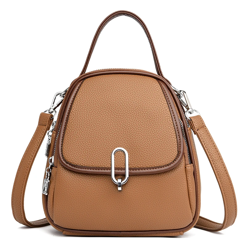 Модная винтажная кожаная женская сумка на плечо рюкзак многофункциональные