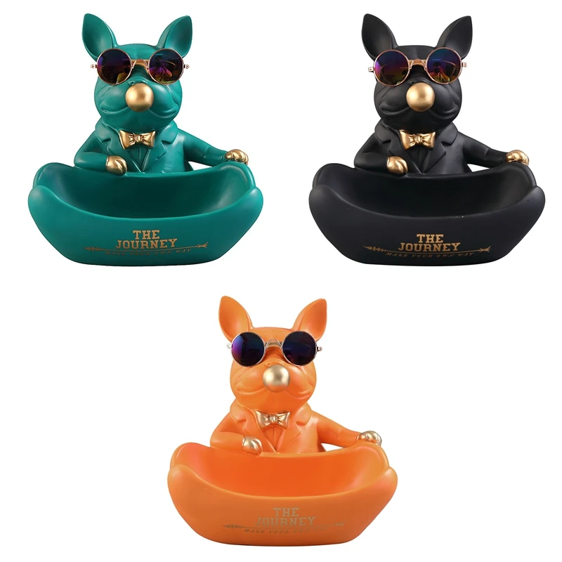 

Bulldog Animal Figurines Table Ornaments Storage Box Dog Model Sculpture Home Decoration Accessories Storage Tray