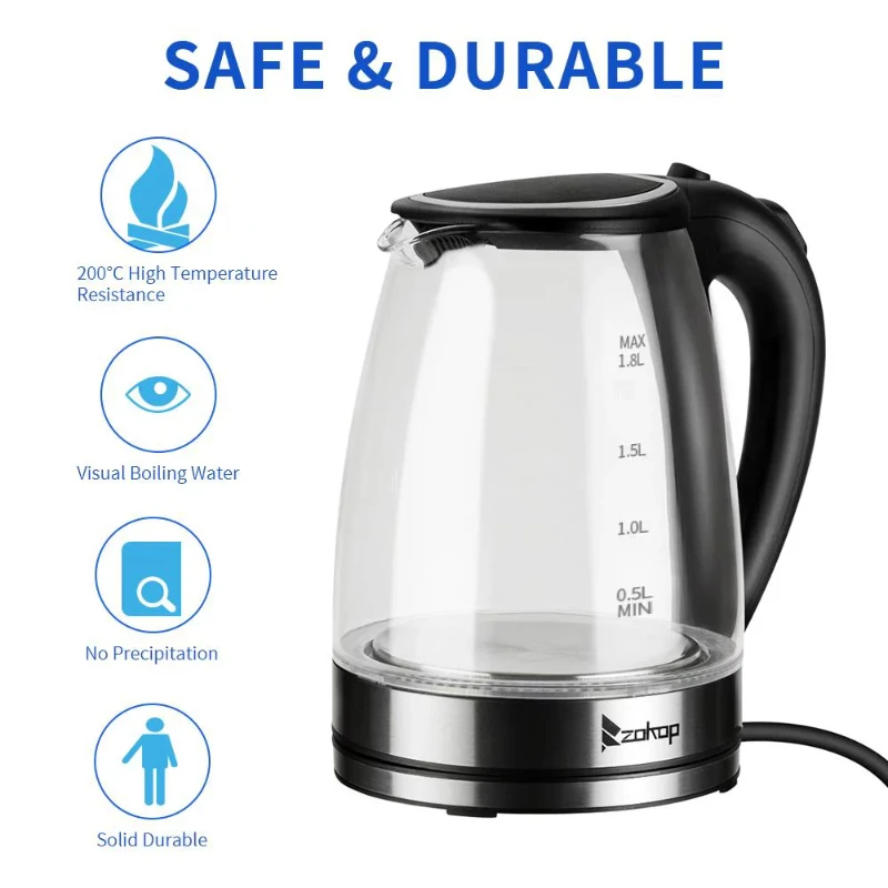 

Electric Kettle, Fast Heat with Auto Shut off, Boil Dry Protection, Black