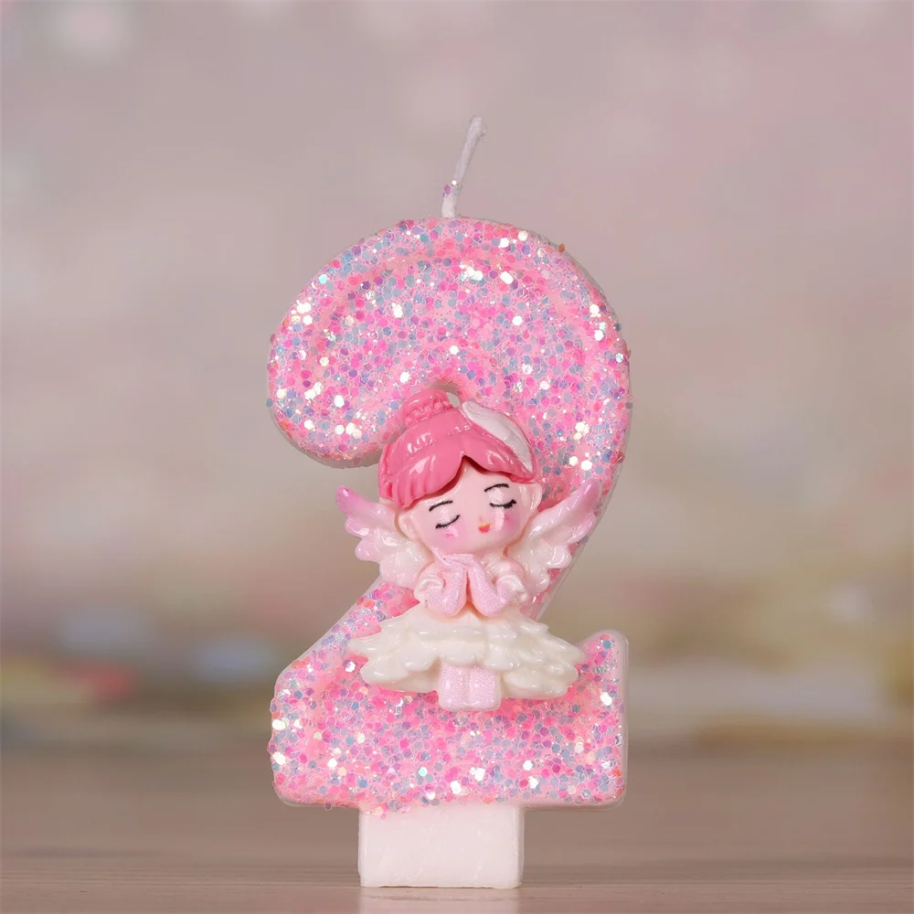 1 шт. свечи в виде розового ангела для дня рождения удлиненные 0-9 свечей 3D-дизайн