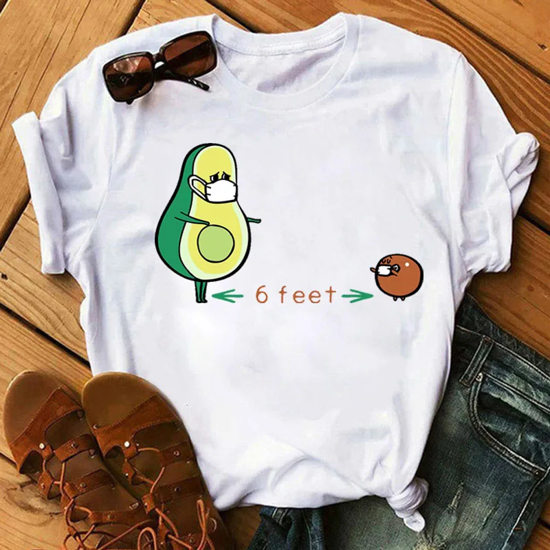 

Kawaii Cartoon Avocado T-shirt Fashion Women T Shirt Casual Funny Avocado Graphic Tops Female Tee Summer Women T-shirts Tops
