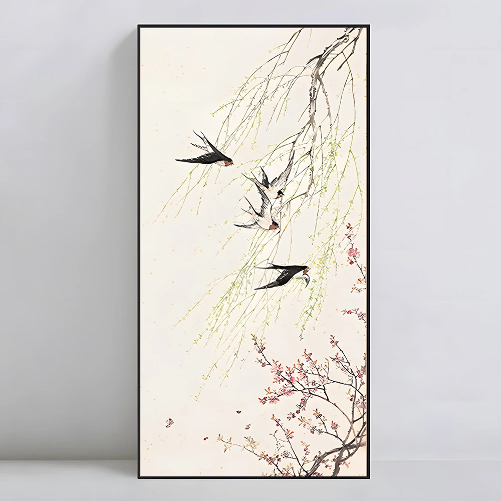 

Постер в китайском стиле с чернилами, птицы, цветы, настенная Картина на холсте, домашние подвесные картины, принты, декор для спальни, коридора, гостиной