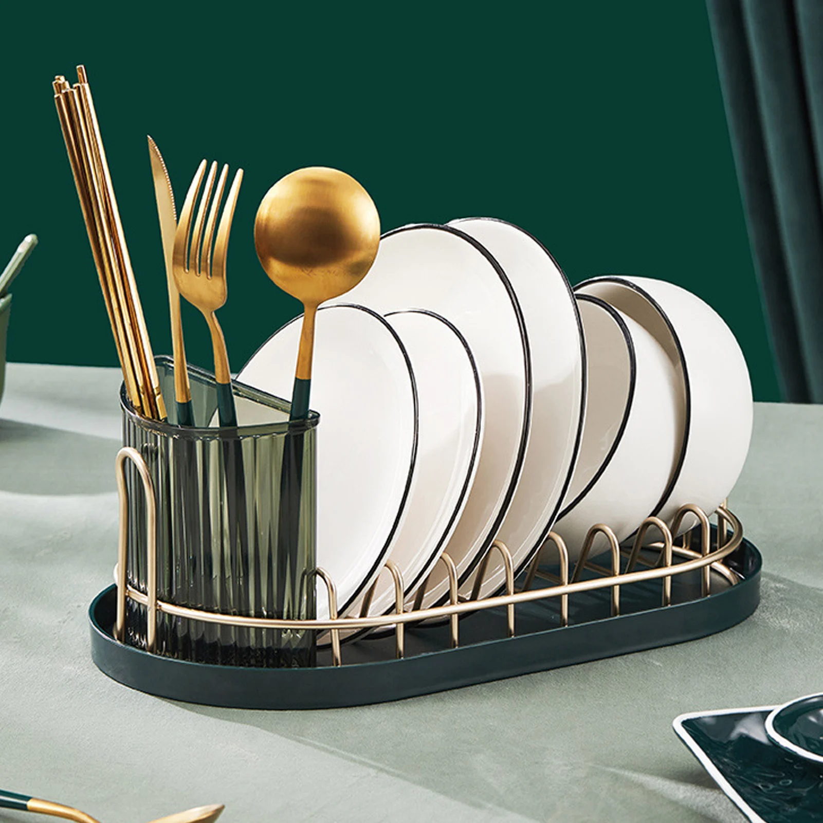 

Kitchen Plates Organizer Dish Drying Rack With Drainboard Kitchen Storage Holder Over The Sink Tableware Shelf Dinnerware