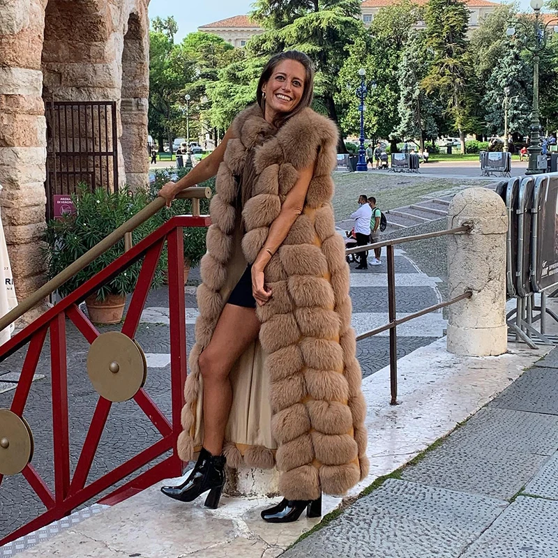 Natural Fox Fur Vest Women Streetwear Sleeveless O-neck Outertwear Lady Winter Thicken Tide Genuine Fox Real Fur Tank Top Female