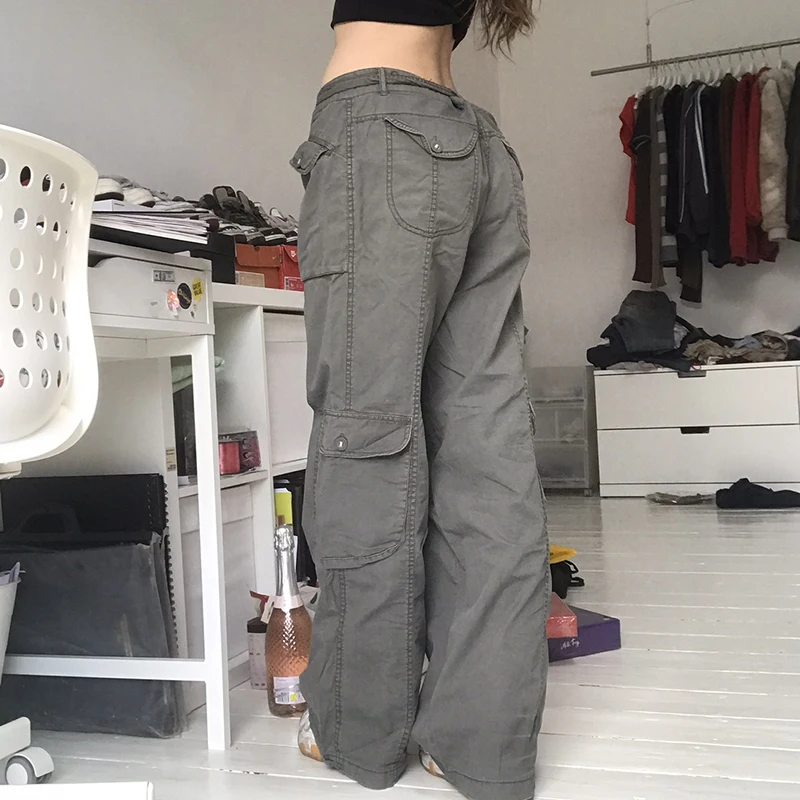 

Harajuku Cargo Jeans Big Pockets Vintage Trousers Low Waisted Grunge Fairycore Joggers Fashion Academic Sweatpants Women Pants