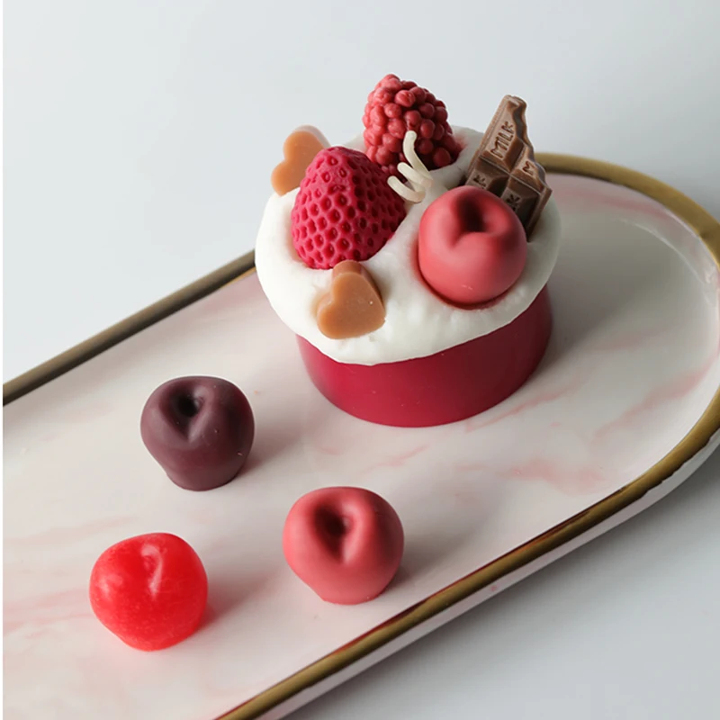 

3D Cherry Shape Candle Mold Chocolate Cake Mousse Decoration Simulation Fruit Aromatherapy DIY Candle Material