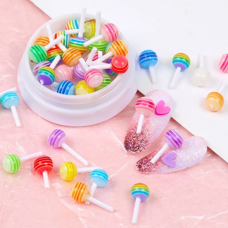 

50pcs/lot DIY Resin Accessories 6mm Simulation Lollipop Nail Drill Colorful Striped Candy Crafts Cute And Interesting