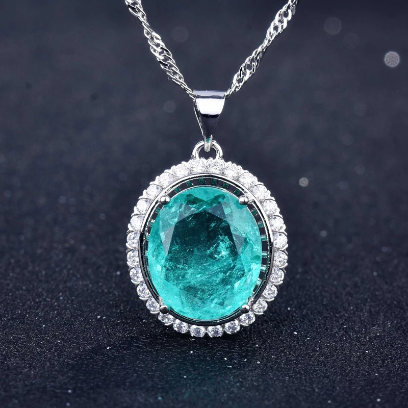 

Fashion Oval Pendant Necklace With Paraiba Tourmaline Stone Korean Style Minimalist Jewellry For Women Wedding Engagement Gifts
