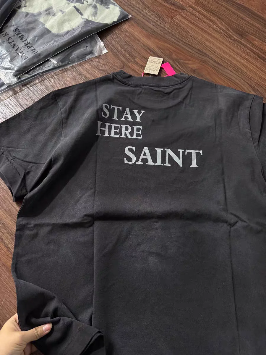 Фото Футболка SAINT STAY HERE с эффектом потертости, унисекс, мужская и женская, топы, футболки №4