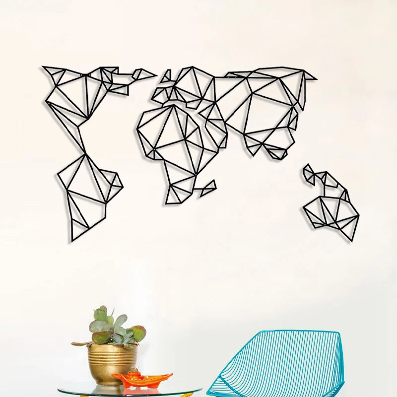 

Холщовая карта мира, декор для комнаты, эстетическое настенное искусство, Декор для дома, черная акриловая живопись, 150x86 см/59x34 дюйма, наклей...