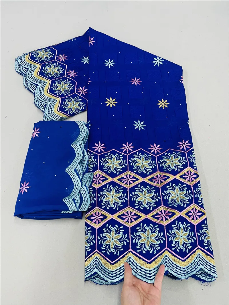 

5 ярдов, королевский синий африканский хлопковый кружевной материал с 2Y швейцарской вуали, набор нигерийских вышитых тканей, английская выш...