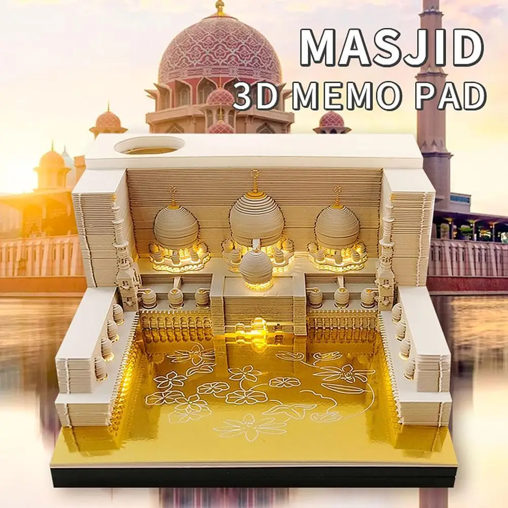 

3D бумажный блокнот с резьбой в виде мечети, блокнот для записей в стиле ретро, здания, архитектуры, блокноты из бумаги, рождественский подарок