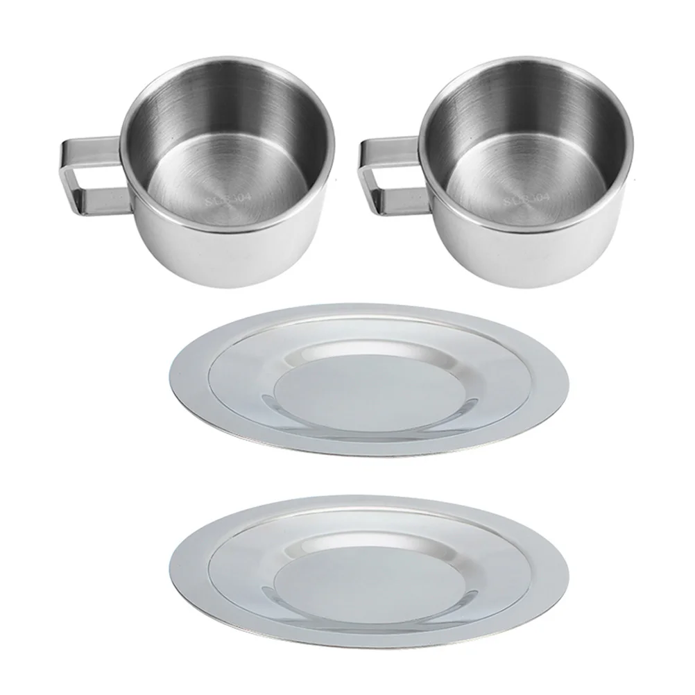 

Cup Cups Coffee Mug Stainless Steel Espresso Tea Metal Camping Water Drinking Latte Cappuccino Saucer