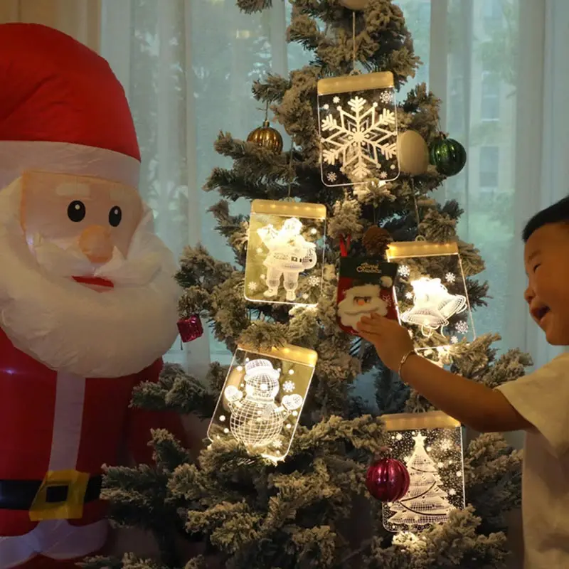 

Led Light Christmas Tree Hanging Pendant Snowflake Santa Claus Snowman Elk Christmas Decoration For Home Party New Year Gifts