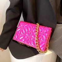 chain side bags for women 2022 new patent leather fashion shoulder bag woman laser candy color small square bag party handbag