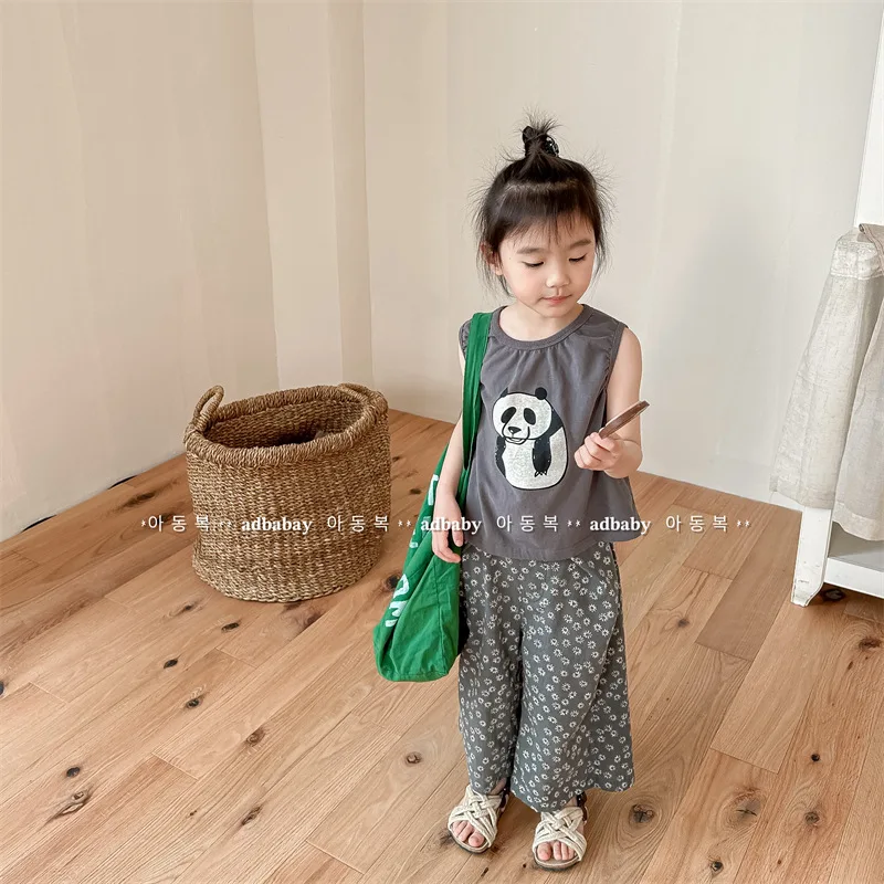 

2023 Children Clothes Summer New Kids Baby Girls Casual Vest Bottoming Shirt Boys Cartoon Panda Print Sleeveless Cotton Tops