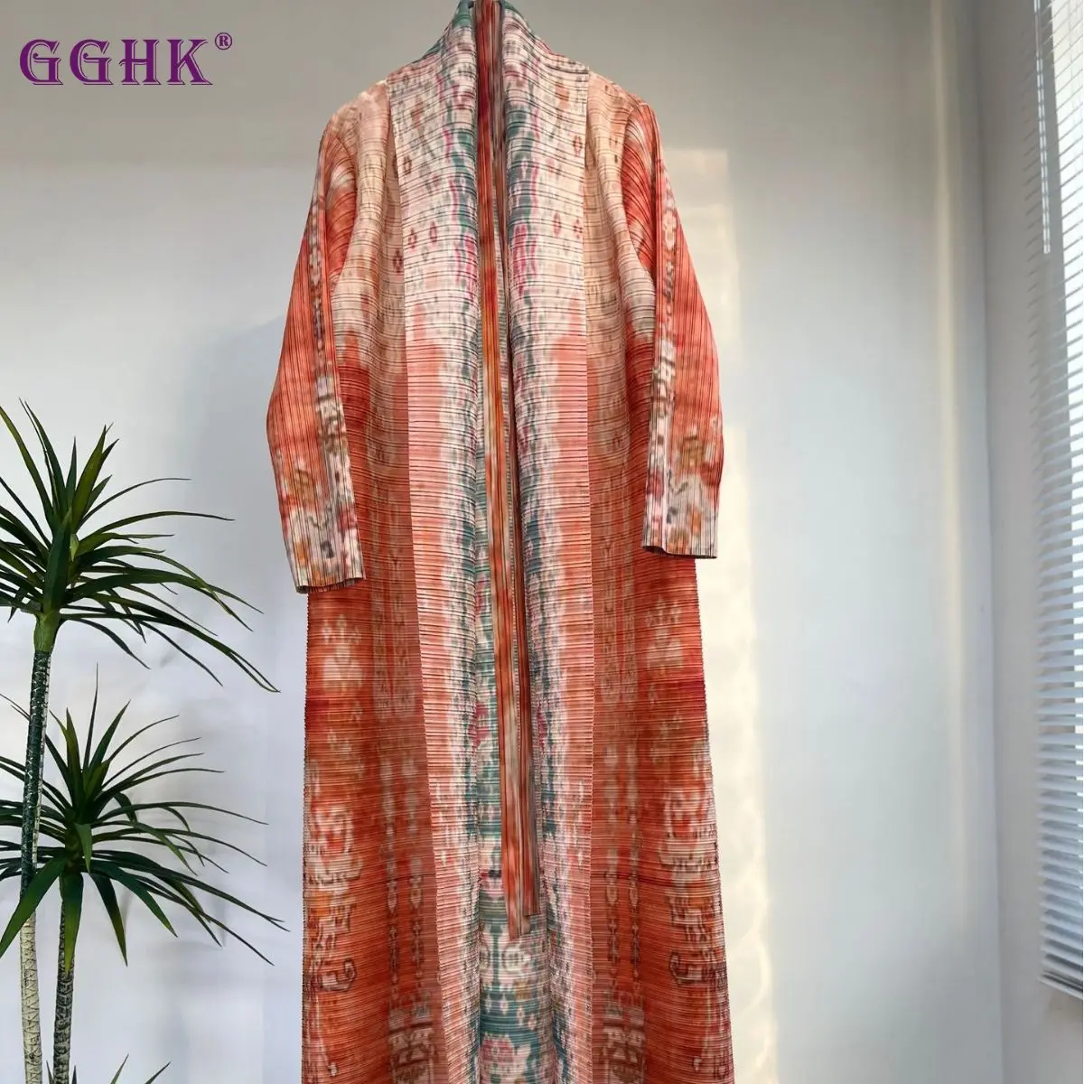 

GGHK High Quality Pleated Dress 2023 New Digital Printing Breathable Loose Elegant Temperament Gown Design Sense