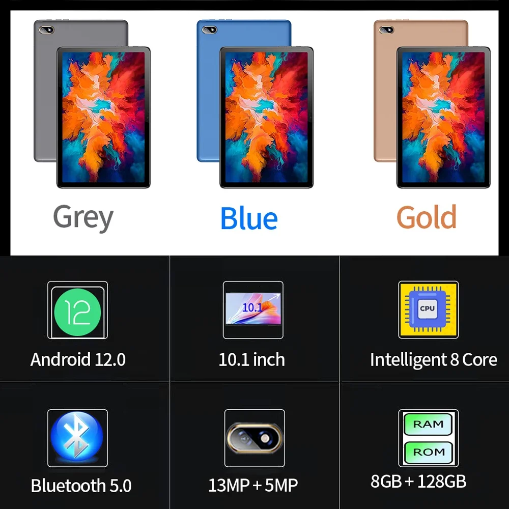 Фото Новые планшеты 10.1 дюйма с 4G LTE, Android 13, функцией звонков, 8 ГБ ОЗУ, 256 ГБ ПЗУ, двойным GPS, Bluetooth, Wi-Fi, Google Tablet PC №2