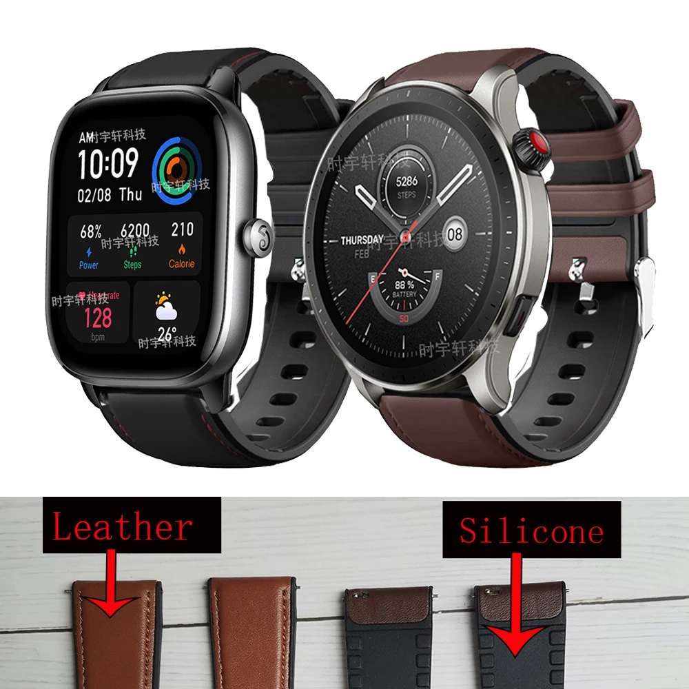

Ремешок силиконовый для смарт-часов Amazfit GTR 4, кожаный спортивный браслет для Amazfit GTS 4 2 Mini/GTR 3 2E/Bip U Pro, 20 мм 22 мм