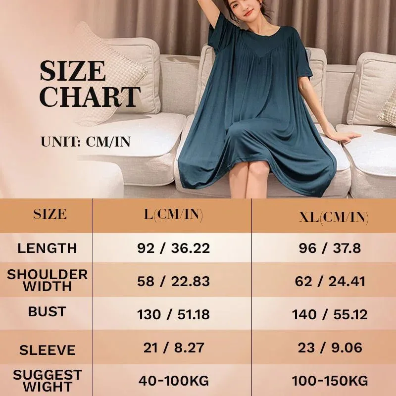 Super Soft Comfortable Short Sleeve Loose Pajama Dress Female Korean Loose V-Shaped Long Nightdress Modal Bottoming Night Shirt