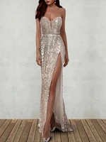 sexy bling gold evening party dresses sweetheart sequin slit long formal prom gown robe de soiree vestidos festa