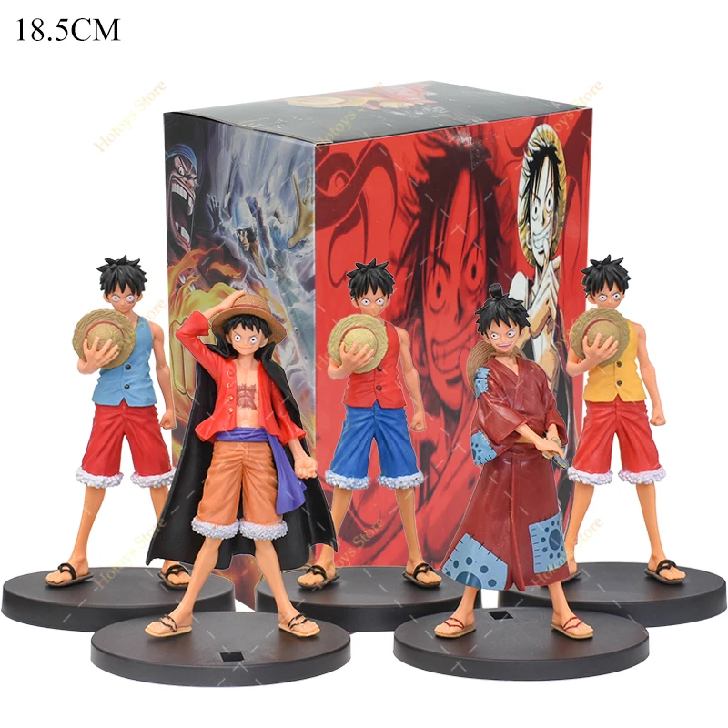 3-5pcs One Piece Anime Set Monkey D Luffy Wano Country Cloak Straw Hat Luffy Model Dolls PVC Action Figure Collection Toys Gifts images - 6