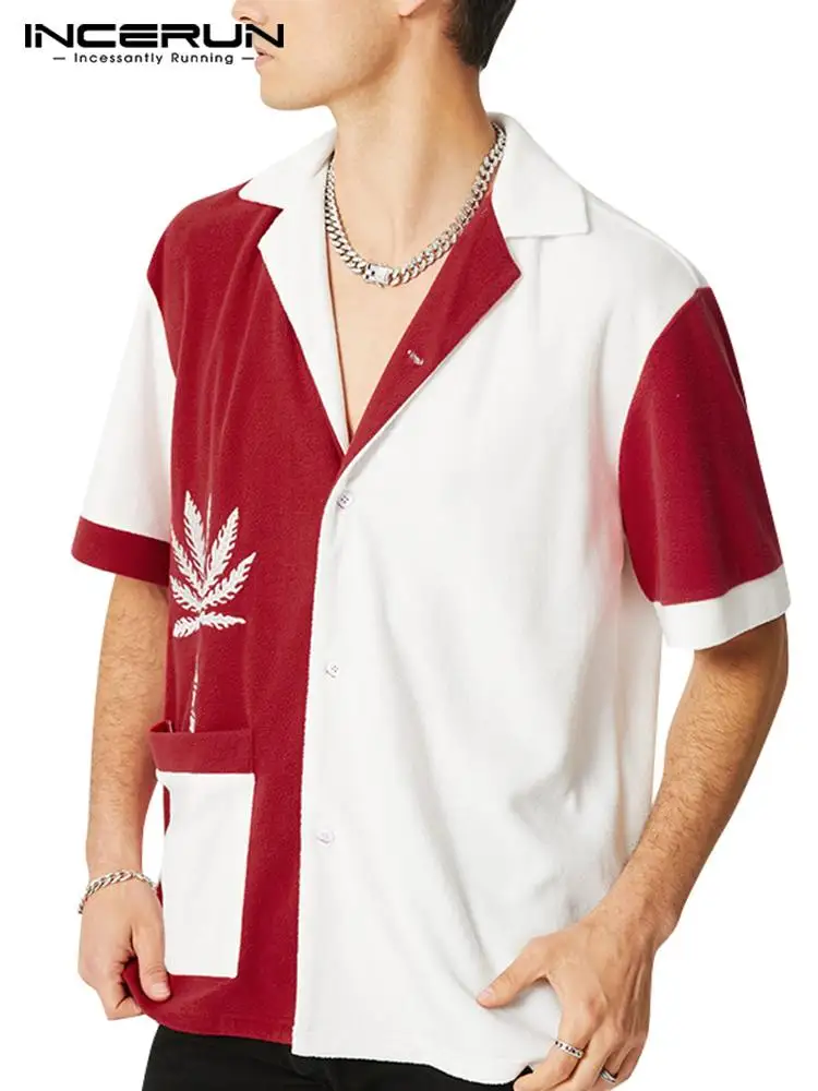 

INCERUN Men Print Patchwork Shirt Lapel Short Sleeve Button Vacation Casual Hawaiian Shirts Streetwear Summer 2022 Camisas S-5XL