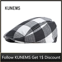 kunems light and breathable berets fashion plaid newsboy hat for man boina retro peaked caps casual dad cap gorras bombre