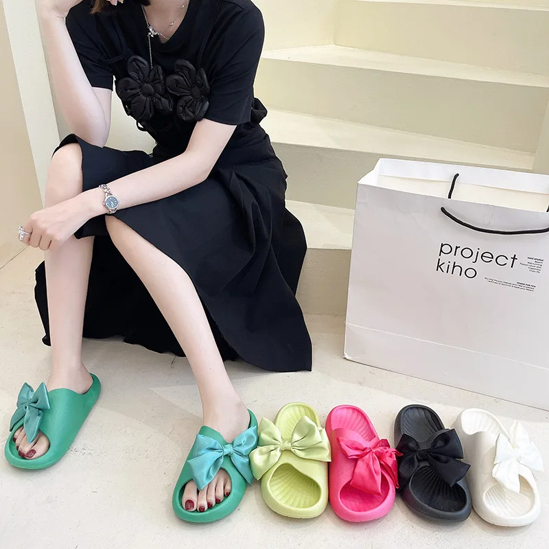 

Bow-knot Slippers Women 2022 New Summer Fashion Thick-soled Sandals Outer Wear PVC Soft Soft Light Trend Slippers Women