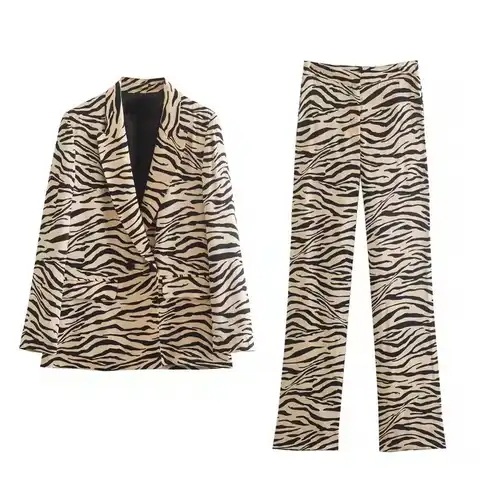 Женский пиджак на пуговицах PB & ZA, винтажный пиджак с длинным рукавом и принтом животного, повседневная верхняя одежда, 2022