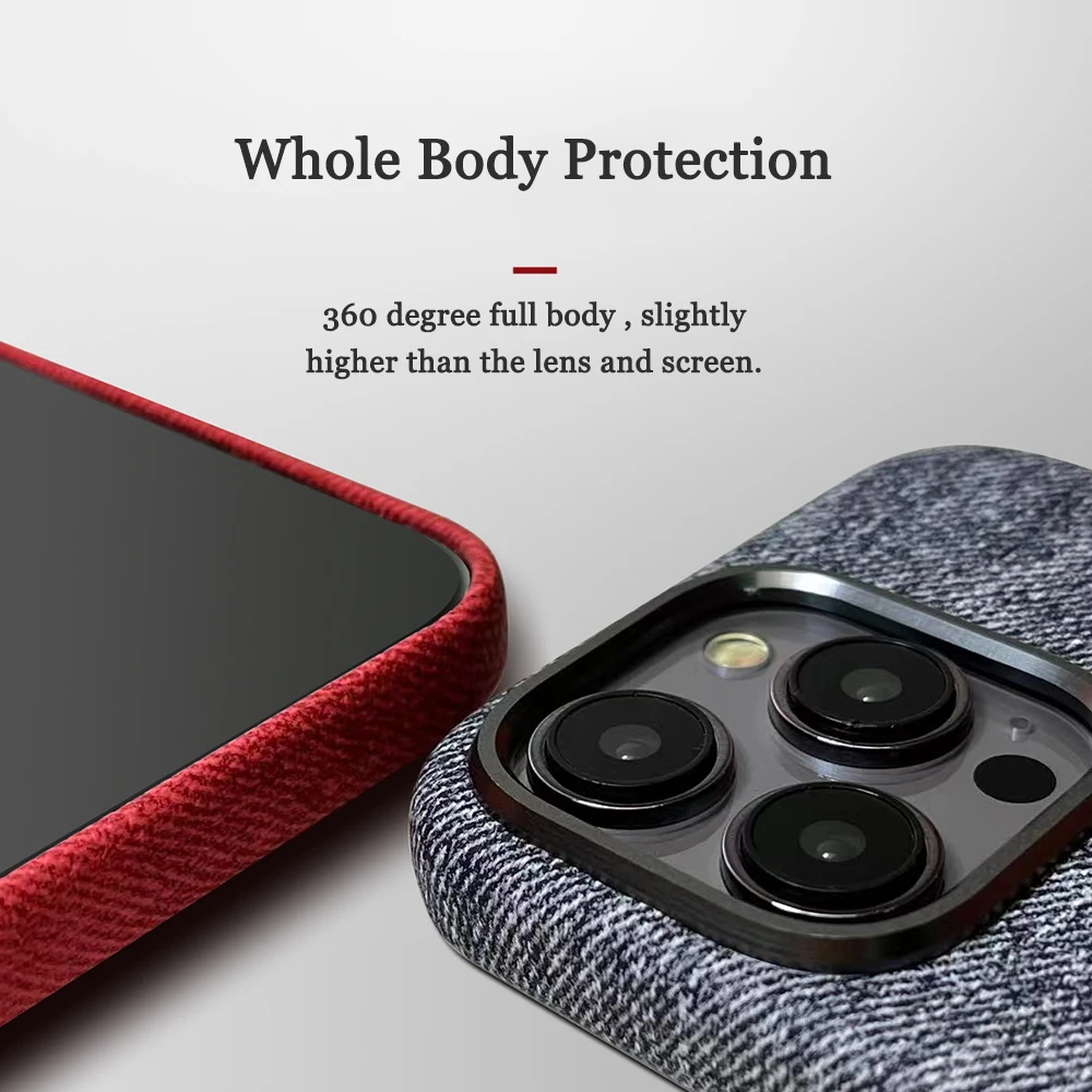Джинсовый тканевый Магнитный чехол для телефона iPhone 12 13 14 15 Pro Max металлический