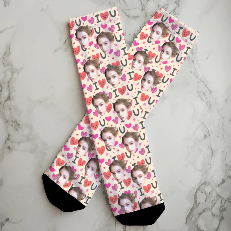 Newly Designed Custom Cotton Socks Female Facial Color Love Socks Harajuku Fashion Kawaii Girl Socks Multi Style Festivals Gifts