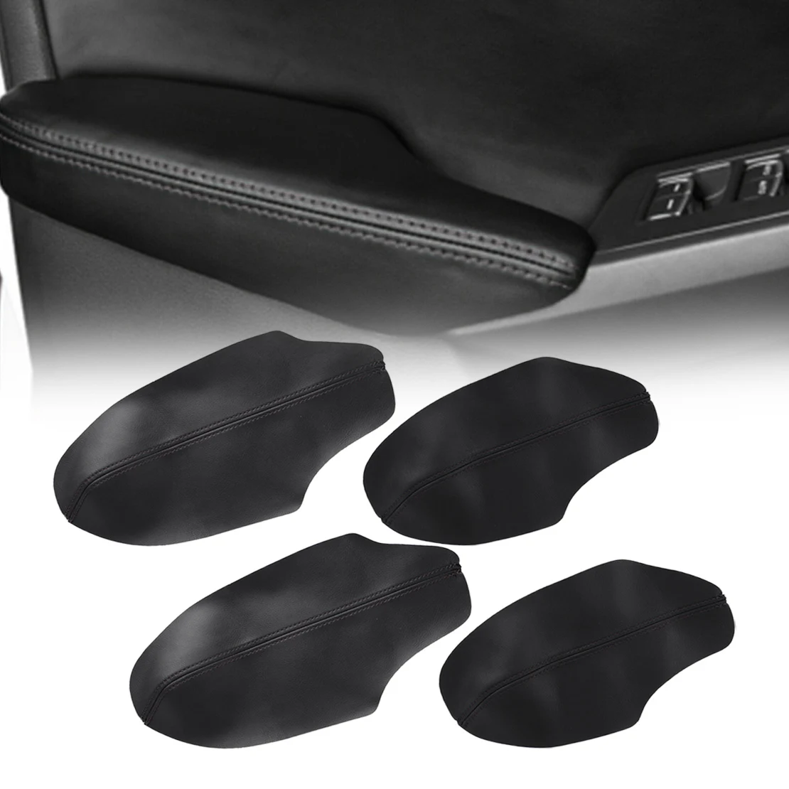 

4Pcs Car Front Rear Left Right Door Armrest Cover Trim Decor Fit for Honda Civic Sedan 2022 Black PU Leather