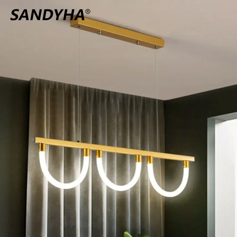 

Nordic Minimalist Personality Pendant Light Long Circle Latest Design Led Chandelier Kitchen Dining Room Bedroom Interior Lamps