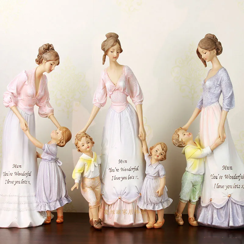 EUROPEAN CREATIVE RESIN CHILDREN MOTHER STATUES CRAFTS HOME FURNISHING ACCESSORIES RETRO FAMILY DESKTOP FIGURINES ORNAMENT DECOR